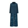 thumbnail image 3 of Blouse à Manches Longues Imprimée Décontractée avec Col Rabattu pour Femmes, Ensemble Pantalon Long Assorti, Mélange de Lin, Coupe Décontractée, pour Usage Quotidien et Fêtes, 3 of 8