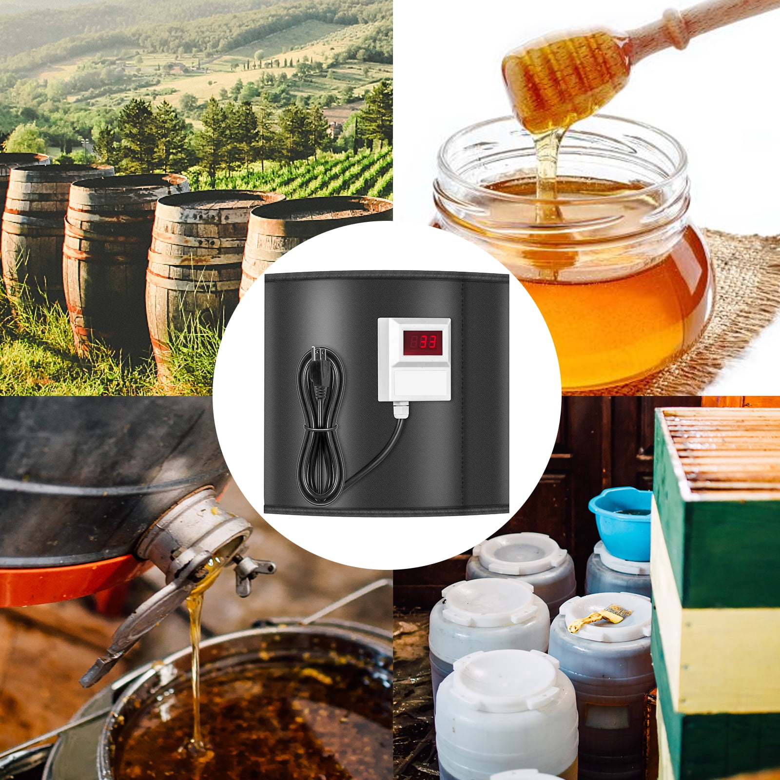 VEVOR Honey Heater, 5 Gal Barrel Heater, 110V Honey Bucket Heater,  Insulated Pail Band Heater Honey Warming Blanket, Bucket Heating Belt  95-122 °F Temper Control Drum Heater with Gate Valve for Honey -