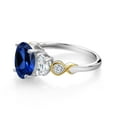 thumbnail image 3 of Gem Stone King 925 Silver and 10K Yellow Gold 3-Stone Ring Oval Blue Created Sapphire and Moissanite (2.80 Cttw, Size 8), 3 of 3