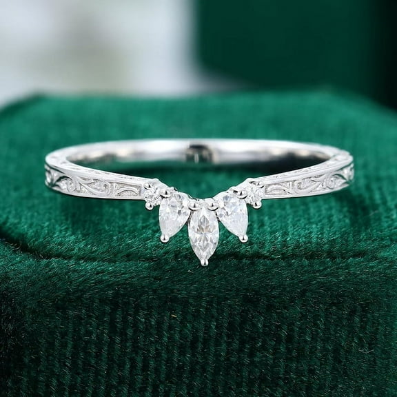Silvago Jewel Marquise Cut Excellent 1.4 Ct Diamond Rings For Women's - Silver 14K White Gold Over Rings - Vintage Art Deco Curved Diamond Rings for Women's - V Shaped Diamond Rings for Women's