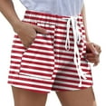 thumbnail image 3 of YLOMAY Woman Shorts Casual Summer Women Short Pants Elastic High Waist Pocket Drawstring Shorts Stripe Comfortable Shorts Lady Loose Fit Beach Wear Red L, 3 of 5