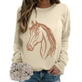 thumbnail image 5 of Long Sleeve Shirts for Women Hemlock Horse Print Sweatshirts for Women Riding Horse Lover Long Sleeve Crew Neck Pullover Tops Casual Loose Shirts Sweatshirt, 5 of 7