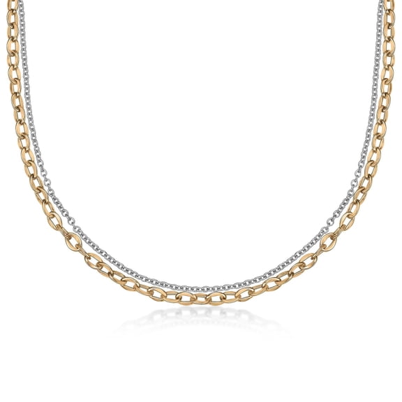 Metro Jewelry Stainless Steel 7MM Layered Link Chain Necklace - 20-22 Inch