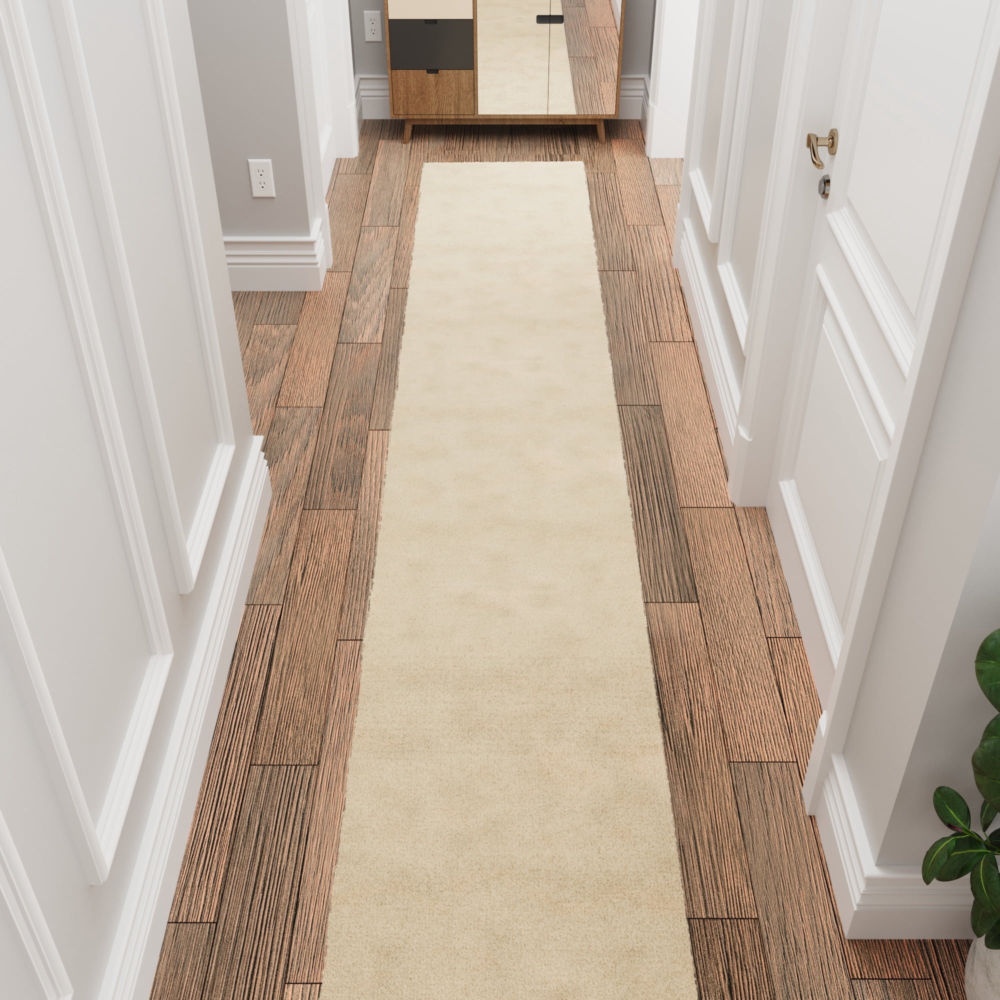 Ottomanson Aisle Runner Rug 1'11.6" x 17' – Non-Slip Plush Extra Long Indoor Runner, Beige