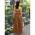 thumbnail image 4 of Women'S 2-Piece Set Sleeveless Strappy Tank A-Line Maxi Skirts Casual Pleated Beach Boho Maxi Skirt with Pocket Brown S, 4 of 9