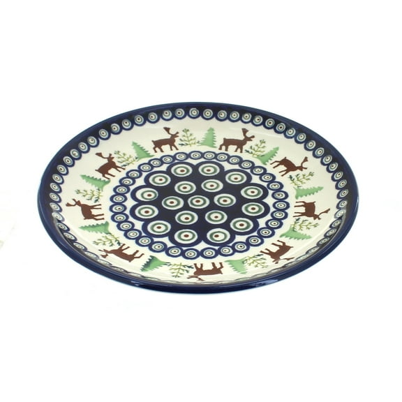 Blue Rose Polish Pottery Reindeer Pine Dessert Plate