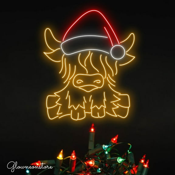 Glowneon Highland Cow Neon Sign, Highland Cow Led Light, Cow Neon Light, Cow Christmas Neon Sign
