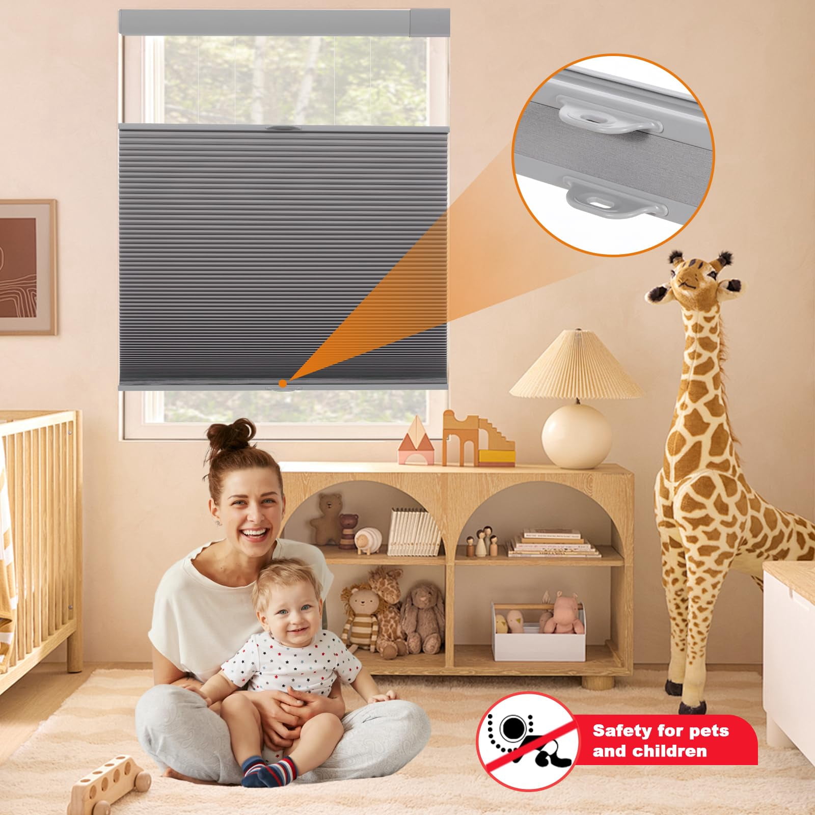 No Tools Drill Blackout Cellular Shades For Windows Cordless Top Down Bottom Up Honeycomb Blinds Easy To Install Indoor  Grey 18" W X 36" H