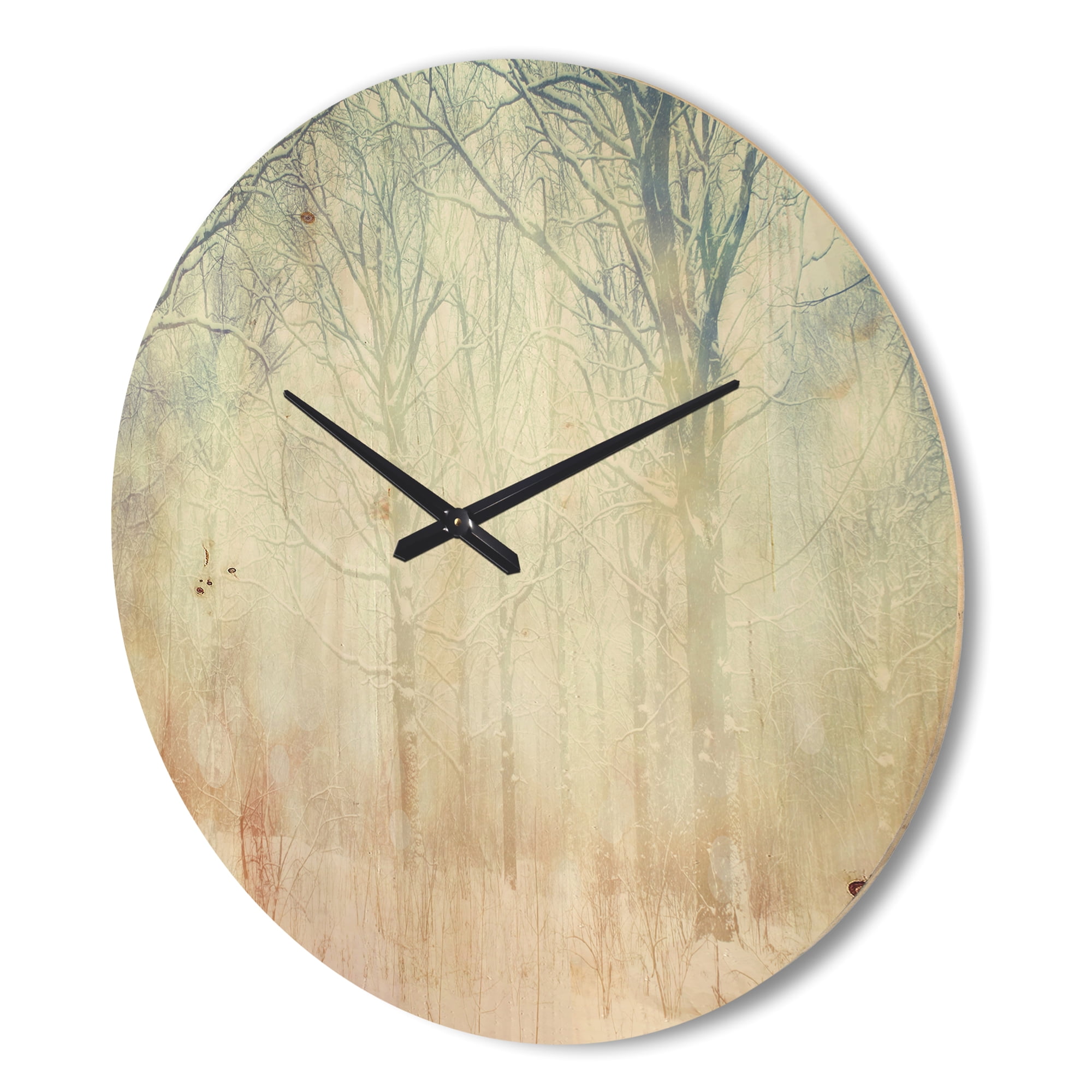 Designart 'Foggy Forest with Winter ' Farmhouse Wood Wall Clock