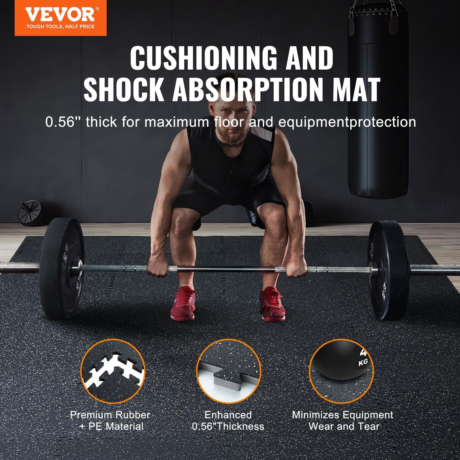 12-Pack 0.56" Thick Interlocking Gym Floor Mats, 24"x24" EVA Foam & Rubber Top, 48 sq.ft Coverage, Waterproof Exercise Mats for Home Gym, Garage, Black & White