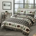 thumbnail image 4 of Jessy Home Rustic Quilts King Size Green Plaid Bear Bedspread Microfiber Coverlet Set, 4 of 8