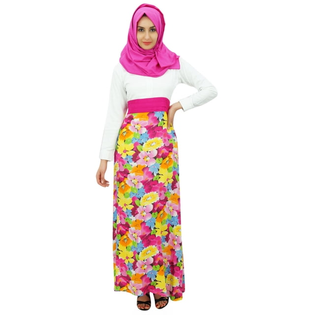 Bimba Robe Abaya Maxi pour Femmes en Rayonne Jilbab avec Hijab en Coton