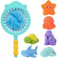 thumbnail image 1 of ZHAOCHENG Juguetes de baño, juego de pesca con animales flotantes y rociador de agua con redes de pesca, redes de pesca en la bañera, 1 of 5