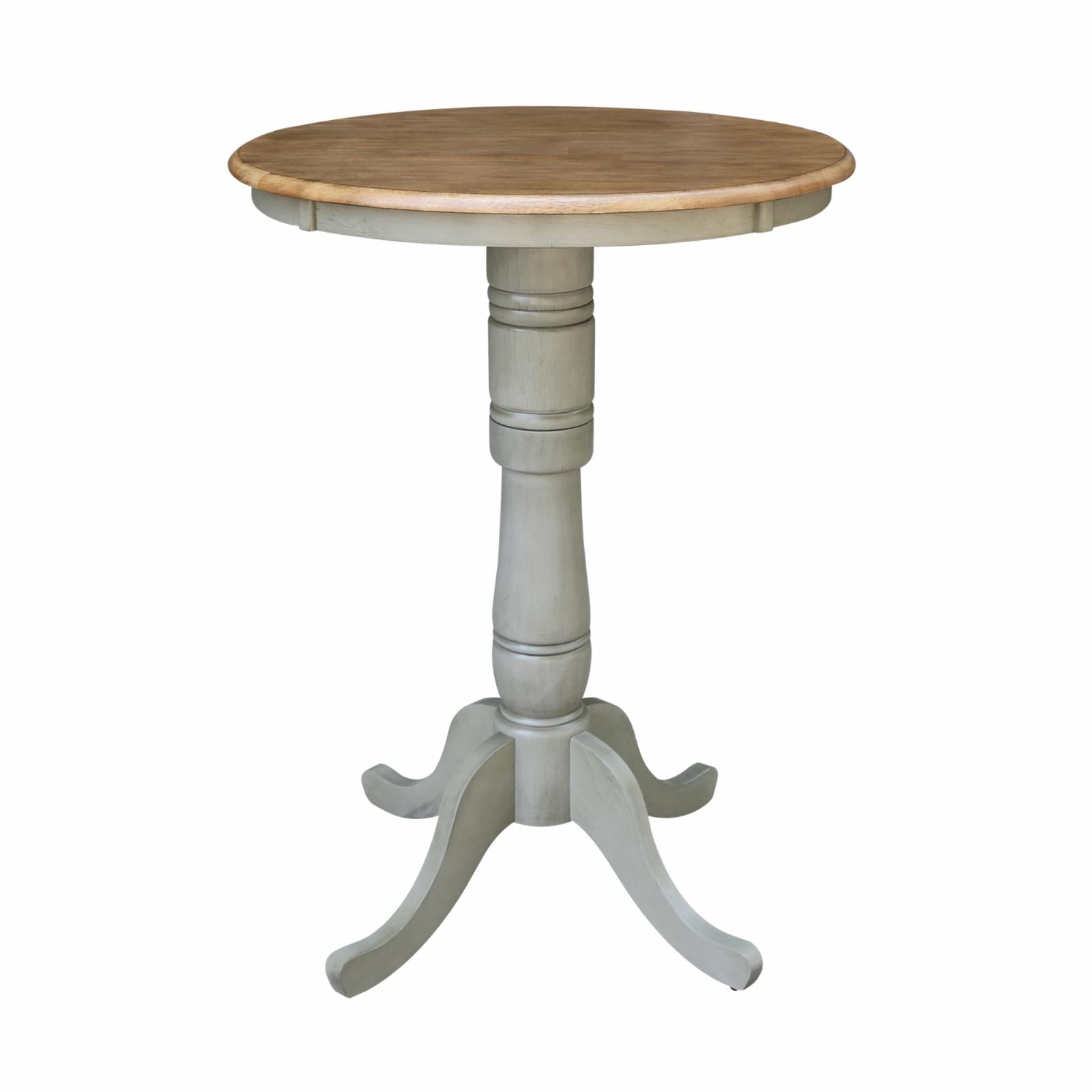 30" Round Solid Wood Bar Height Pedestal Dining Table in Distressed