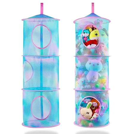 Basumee Stuffed Animals Net or Hammock 2 Pcs Stuffed Animals Storage Toy Net Hammock for Plushies Storage Organizer Mesh Kids Girls Room Decor, Rainbow, 3 Tiers