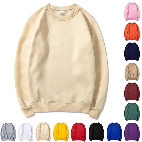 Smsaxvxz Crewneck Sweatshirts for Mens Solid Baggy Warm Basic Pullover Khaki 3XL