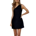 thumbnail image 1 of Lucakuins Mini vestido de verano para mujer, casual, un hombro, sin mangas, color sólido, vestido ajustado Lucakuins moda, 1 of 8