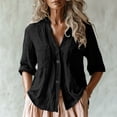 thumbnail image 2 of Bovxnpu 3/4 Length Sleeve Womens Tops, Cotton Dressy Casual Blouses for Women, Women's V-Neck Loose Button Imitation Cotton And Linen Tunic Summer Shirt Blouse M, 2 of 5