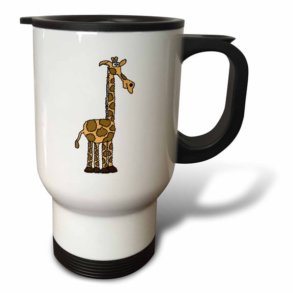 3dRose, Funky Giraffe with Character Cartoon, 14oz Stainless Steel Travel Mug