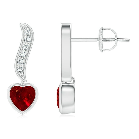 Angara Heart Shaped Natural Ruby Drop Earrings in Platinum for Women – July Birthstone Jewelry | Ruby Earrings with Diamond