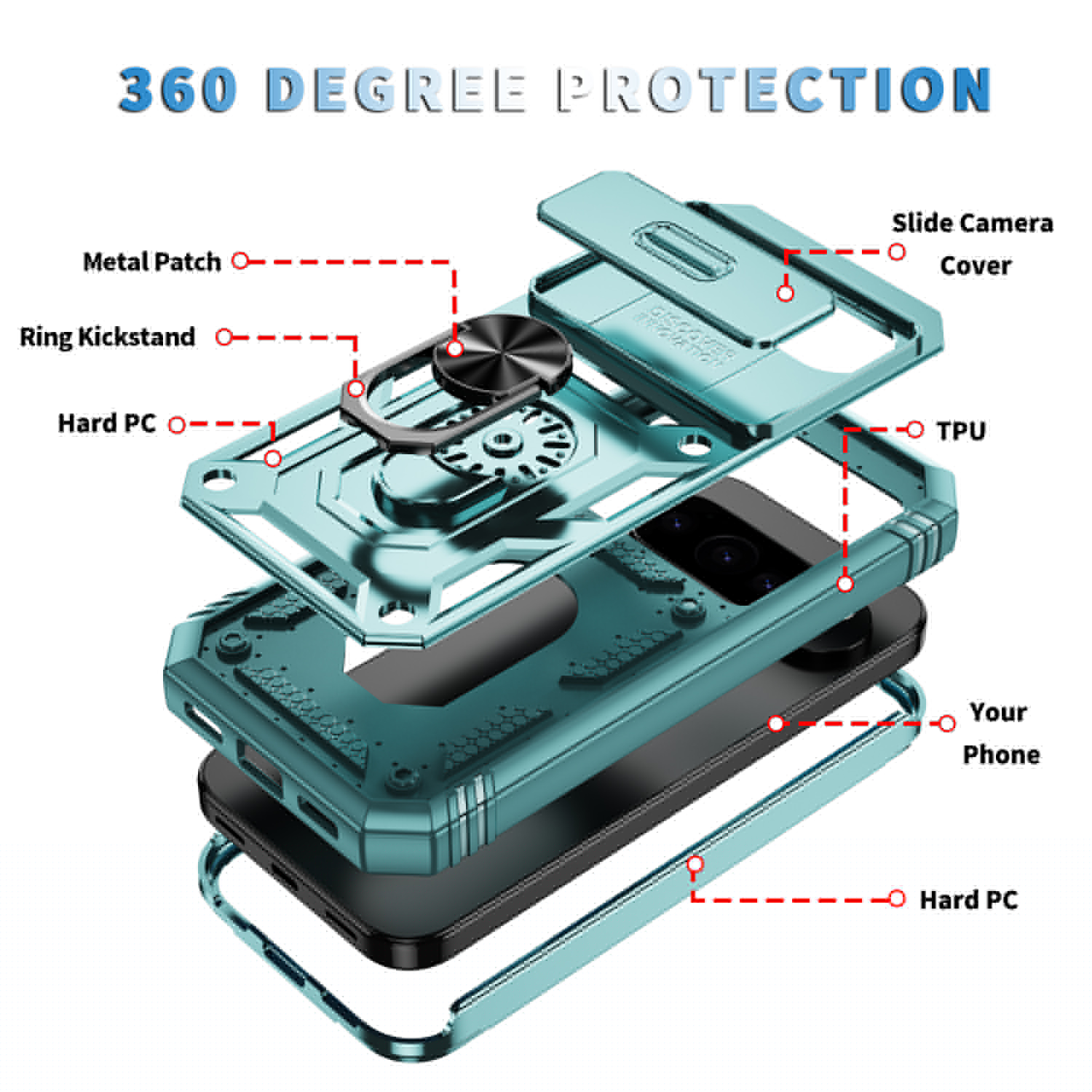 thumbnail image 4 of TECH CIRCLE Phone Case for Google Pixel 10 Pro XL,Slide Camera Cover & 360°Rotating Ring Kickstand,Military Grade Hard Shell Heavy Duty Full Body Protection, Shockproof for Google 10 Pro XL,G, 4 of 9