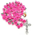 thumbnail image 2 of Soft Pottry Cross Rosary Necklace Rose Bead Chain Pendant Ornament for Home Church Yoga Studio Decorations Gift, 2 of 6