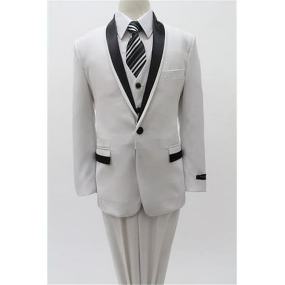 Tazio 1 Button Vested Notch Lapel Boys Suits, White & Black - 6