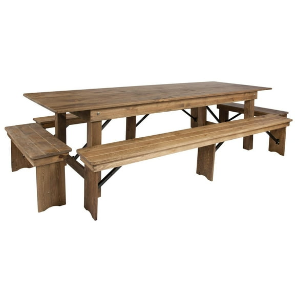 HERCULES Series 9' x 40'' Antique Rustic Folding Farm Table and Four Bench Set