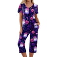 thumbnail image 2 of Women's Halloween Pajama Sets 2 Pieces Lounge Sleepwears Pumpkin Printed Plus Size Short Sleeve Top and Capri Pants Halloween Gifts, 2 of 6