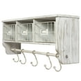 thumbnail image 2 of HBCY Creations Rustic Coat Rack Wall Mounted Shelf with Hooks & Baskets, Entryway Organizer Wall Shelf with 5 Coat Hooks and Cubbies, (Whitewash, 24 Inch), 2 of 10