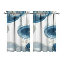 Vintage Blue Circle Tier Kitchen Curtains for Bathroom Living Rod Pocket Window Drapes 28"x39" 2 Panels Window Treatment Tiers