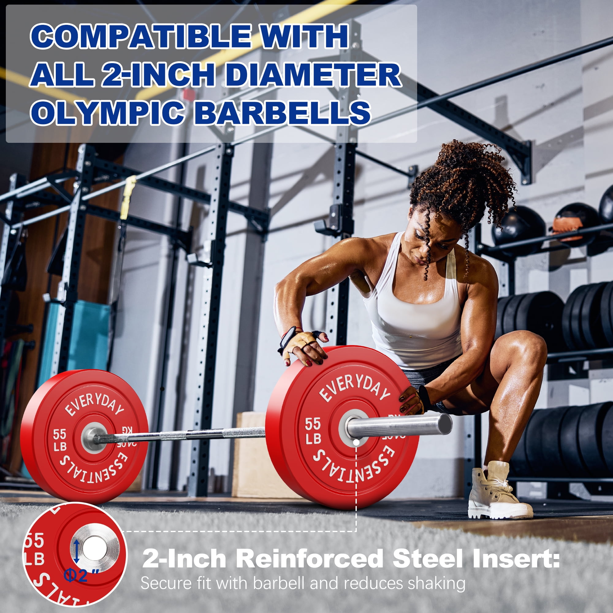 BalanceFrom Olympic Bumper Plate Weight Plate with Steel Hub, Color Coded, 55 lbs Single