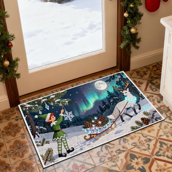 Deeceymbur Non Slip Christmas Mat Stereoscopic Embroidery Absorbent Door Rug Carpet for Household Kitchen and Bathroom
