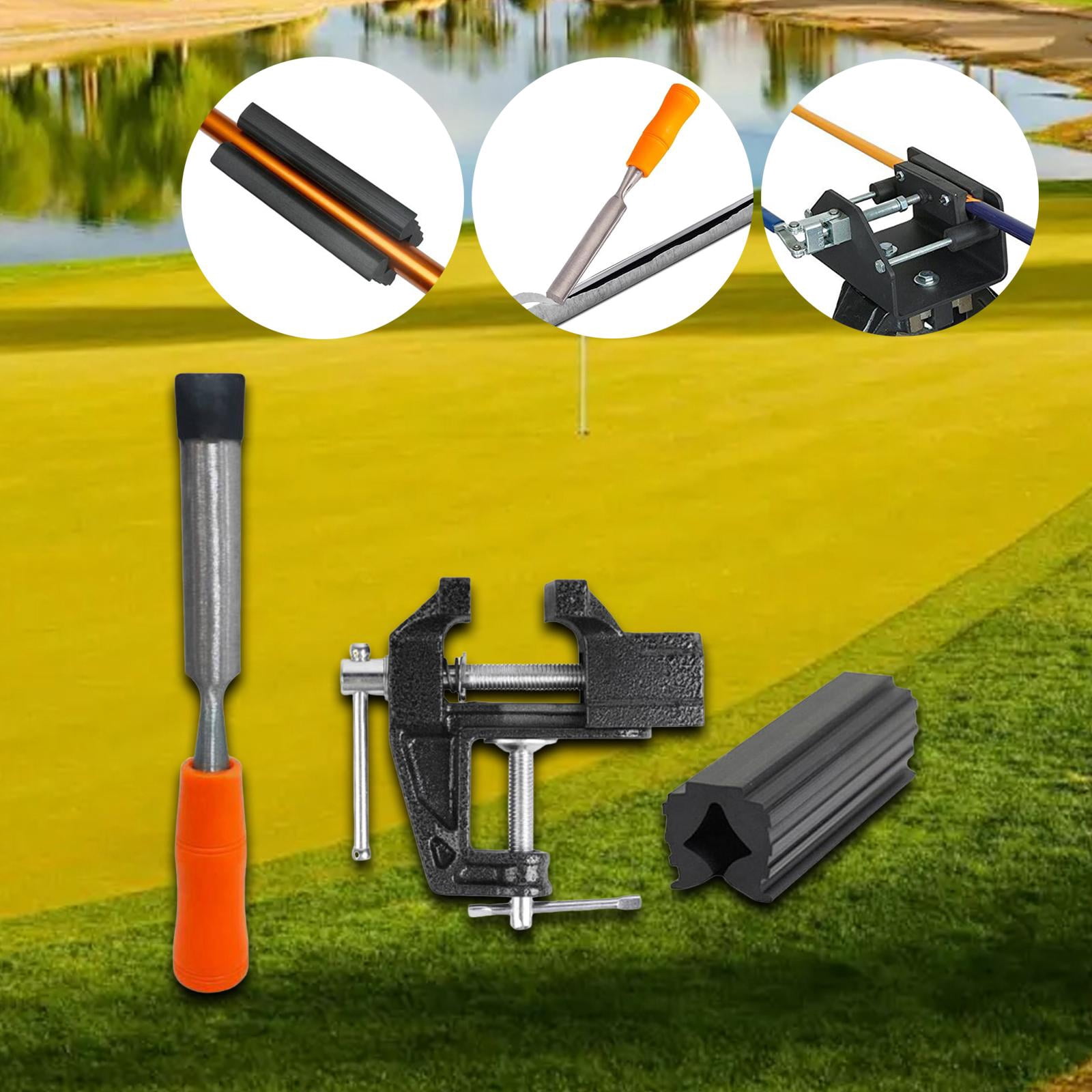 funtasica 3 Pieces Golf Grip Kits Grip Tape Remover Repair Tool Professional Table Vise Accessories Easy to Use Bench Vise Rubber Clamp Orange