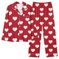 thumbnail image 2 of VBTAPA Womens Pajama Sets Valentine's Day Sleepwear Cute Heart Printed Long Sleeve Button Down Shirt and Wide Leg Long Pants 2 Piece Pjs Set Lounge Sets with Pocket Red XL, 2 of 5