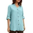 thumbnail image 2 of Horkkom Long Sleeve Shirts for Women V Neck Tunic Button Down Shirts Casual Loose Solid Color Work Dress Shirts L, 2 of 7