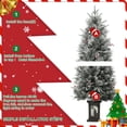 thumbnail image 7 of 4.5ft Pre-Lit Snow Flocked Christmas Tree with 200 LED Lights, Artificial Potted Xmas Tree with 8 Lighting Modes, Faux Berries,Snowman Base, for Holiday Decor,2 Pack, 7 of 7
