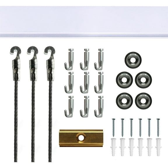 Picture Hang Solutions - Track 100 Picture Rail Kit - Includes 79-inch Wall Track, Steel Cords, Adjustable Hooks, and Hardware - Gallery Hanging Systems (1 set per pack)