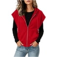 thumbnail image 4 of Women's Plus Size Cap Sleeve Hoodie Summer Loose Casual Zip Up Drawstring Tops with Pockets Red, 4 of 7