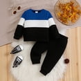 thumbnail image 2 of Ulanda Toddler Boy Clothes Fall Winter Outfit Sweatshirt Pants Boys Fashion Clothes Color Block Long Sleeve Sweatshirt Pants Outfit Set (Blue, 18-24 Months), 2 of 8