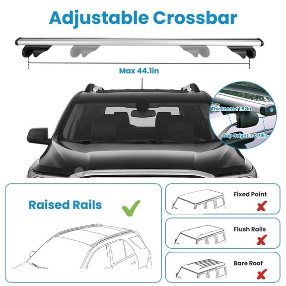 Universal Aluminum Car Roof Rack Cross Bars 1.22m – 176lbs Load, Fits Raised Side Rails