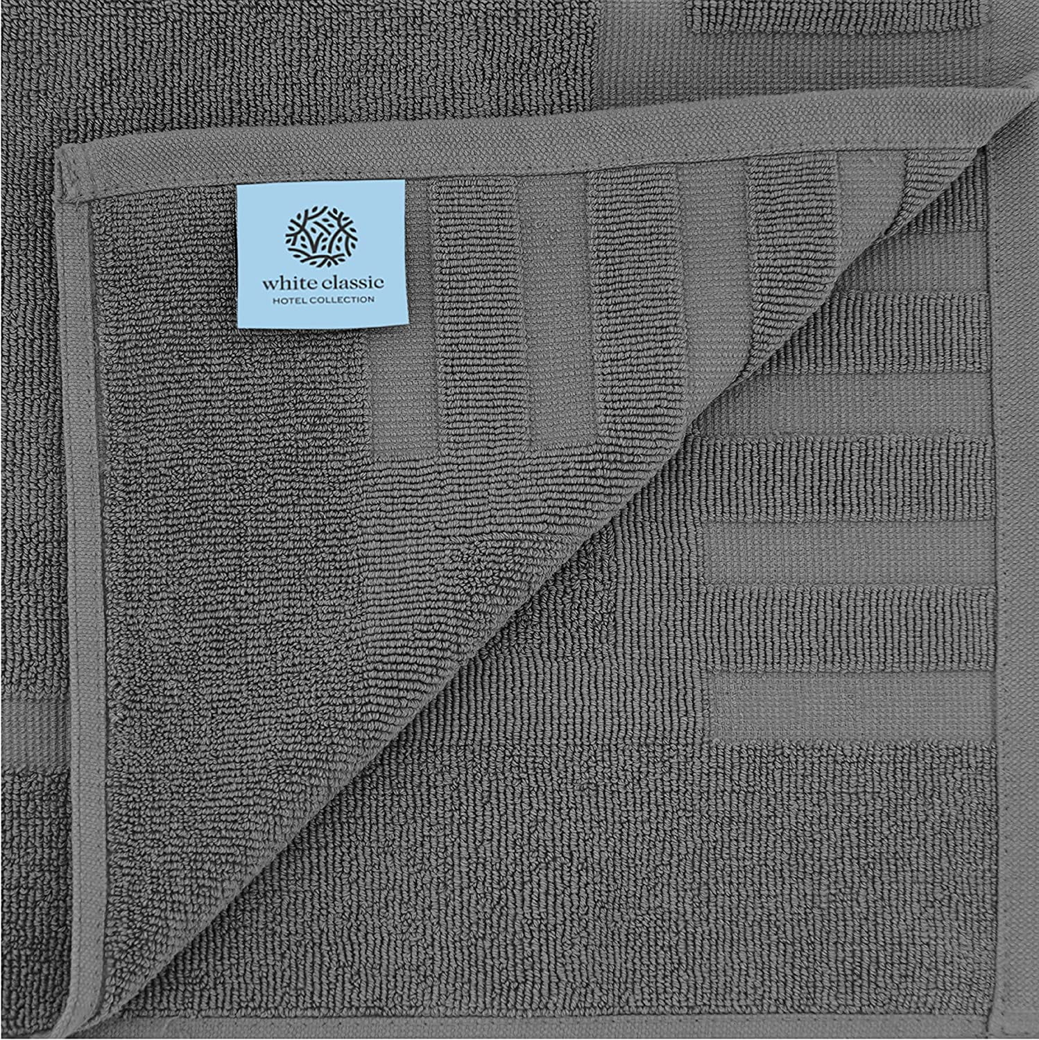 White Classic Hotel Collection Absorbent Cotton Bath Mats, Spa Reversible Floor Towels, not a Bathroom Rug, Gray, 22 x 34, 2 Pack