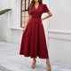 thumbnail image 2 of Vestido largo de manga corta para mujer: vestido de invitada de boda con cuello en V y mangas abullonadas, vestido de noche formal de cintura alta, tallas S-XL, 2 of 7
