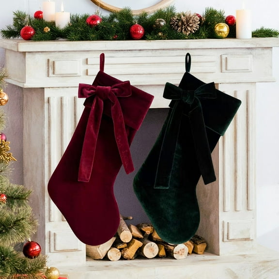 Velvet Christmas Stocking, Plush Holiday Gift Bag, Large Capacity, Sturdy Hanging Loop, Home Decoration