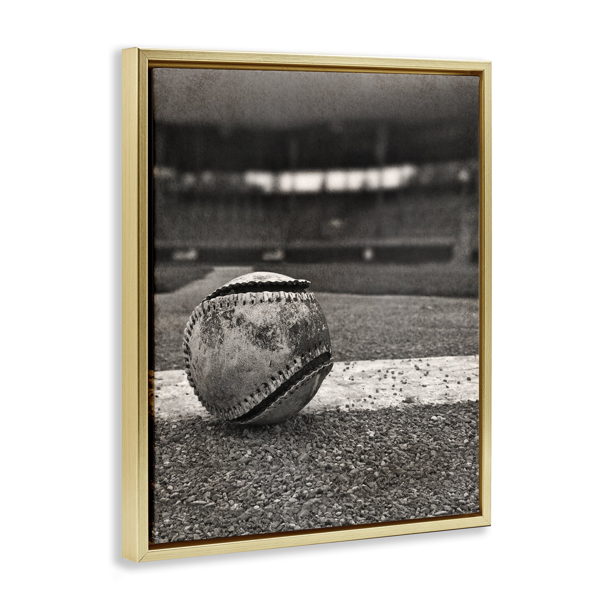 Stupell Industries Vintage Sports Weathered Baseball Gold Framed Floater Canvas Wall Art, design by Marcus Prime