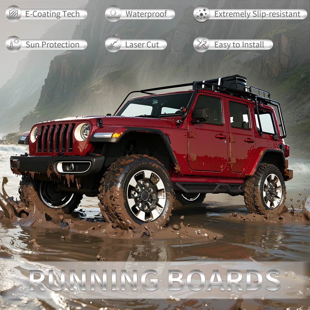 Running Boards Nerf Bars Side Steps Compatible with 2018-2026 Jeep Wrangler JL 4 Door 2PCS