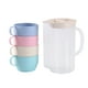 thumbnail image 5 of Juego de 5 Teteras de Fibra de Paja Natural y 4 Tazas Multicolores: Vajilla Apilable y Apta para Lavavajillas para Niños, Adultos, Café, Té, Agua y Leche., 5 of 6