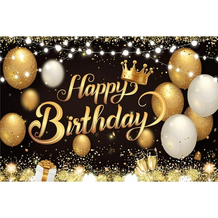 Image of Black Gold Happy Birthday Decorations Backdrop - 6x4 ft Sign Glitter Banner Photo Background for Men Women