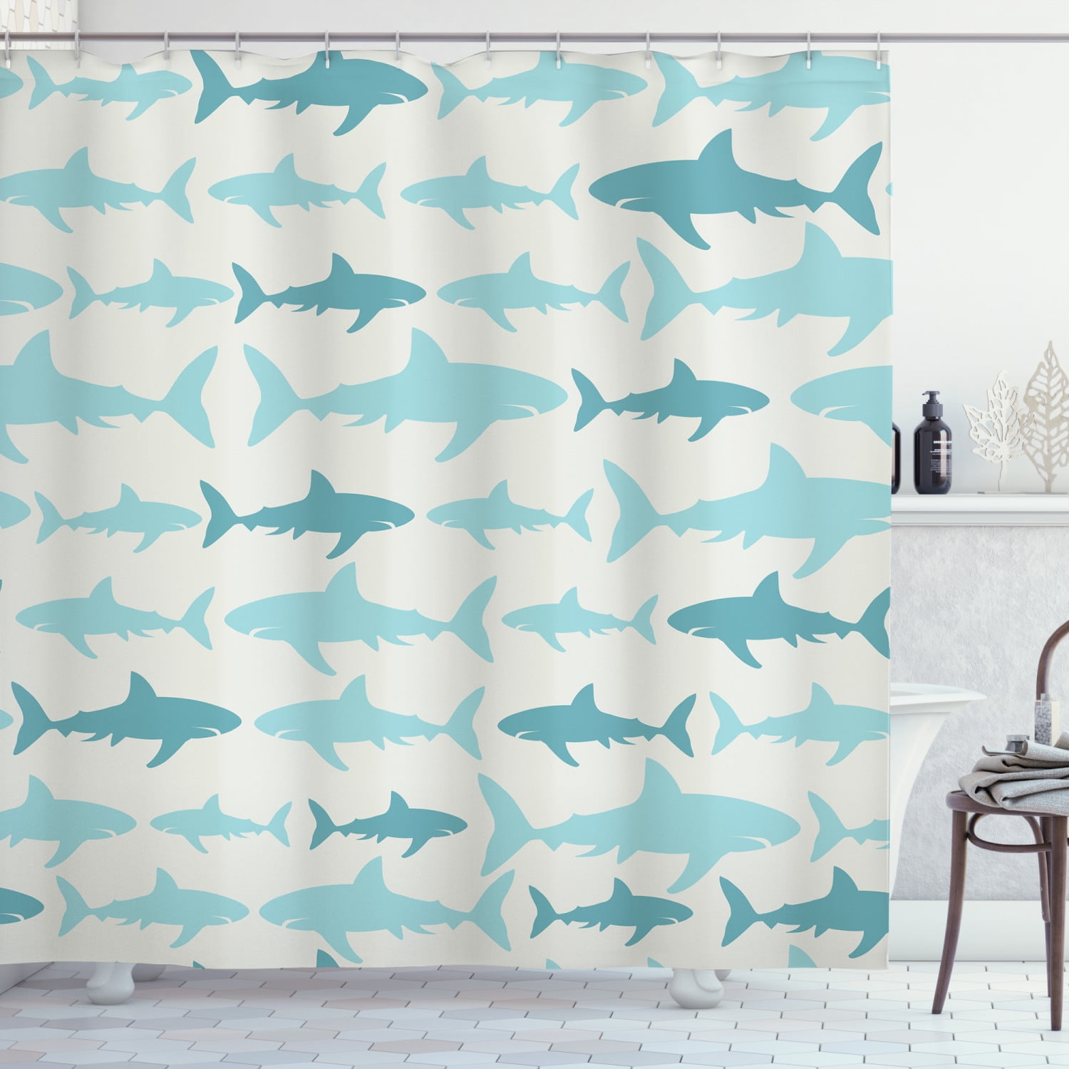 Fish Stall Shower Curtain Hunting Sea Animals Theme Print for Bathroom 36"x72" 