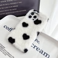thumbnail image 2 of Dteck for iPhone 11 Fur Case for Girls, Luxury Cute Warm Handmade Furry Fuzzy Fluffy Soft LOVE Fur Plush Protective Case Cover for Women,White-Black Love, 2 of 4